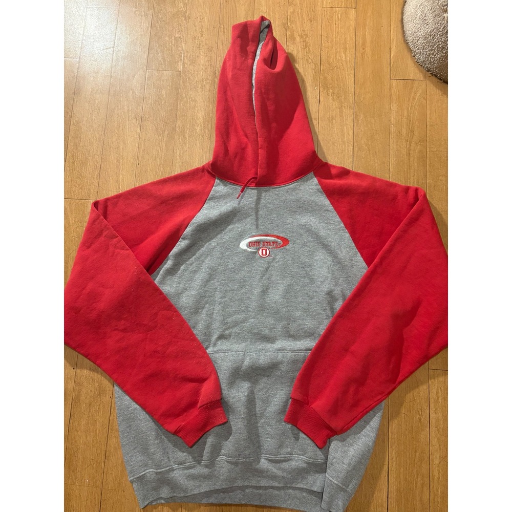 Vintage Jerzees Ohio State Buckeyes Raglan Hoodie Gray Red Embroidered Mens XL